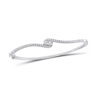 14kt White Gold Womens Round Diamond Bypass 2-stone Bracelet 3/4 Ctw (Certified) • $1898.90