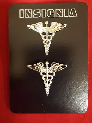 NEW Two Caduceus Medical Insignia Polished Silver/Nickel Lapel Pin 1  X 1.25  • $6.50