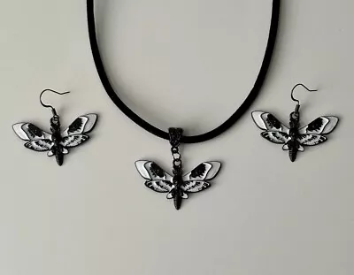 Death Moth Skull Necklace & Earrings Set Bundle Gothic Punk Grunge Velvet New • $18.79