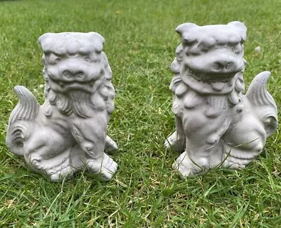 Pair Of Chinese Foo Dogs /Baby Dragons Concrete / Stone Garden Ornaments Statues • £16.99