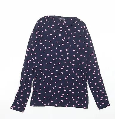 £3.50 • Buy Marks And Spencer Womens Blue Polka Dot Cotton Basic T-Shirt Size 12 Round Neck