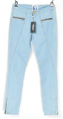 NWT VERSACE JEANS Blue Stretch Cotton Stonewashed Denim Skinny Jeans 2 (EU 32) • $49.99