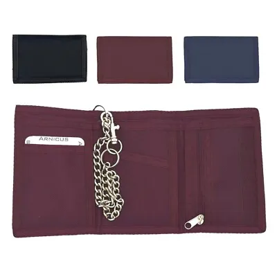 Men's Boys Ripper Canvas Style Wallet With Safety Chain • £5.99