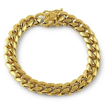 10mm 14K Gold Premium Mens Cuban Bracelet • $19.95