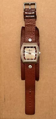 Fossil Dark Brown Leather Cuff Watch • $46