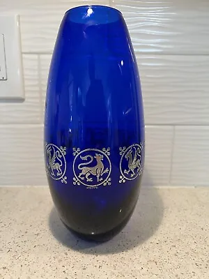 Egizia Italian Royal Cobalt Blue Glass Vase Sterling Lion Dragon Griffin Murano • $21