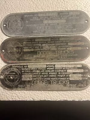 1940 1949 And 1954 DODGE TRUCK DATA PLATES VIN Tag  OEM Originals • $129