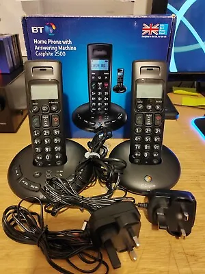 BT Graphite 2500 Twin Digital Cordless Landline Telephone With Answering Machine • £24.99