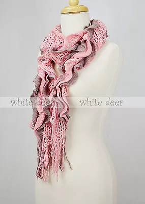 $7.89 • Buy Knitted Sashay Ruffled Fluffy Winter Scarf Crochet Multi Layer Fishnet Tear Drop