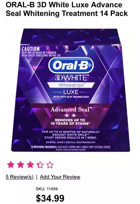 $25 • Buy Oral-B 3D Advance Seal Teeth Whitening Strips - 14 , Rrp $34.99 Sell $25 Del