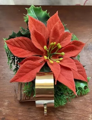 Vintage Christmas  Wooden Log Poinsettia Stocking Hanger Handmade • $20