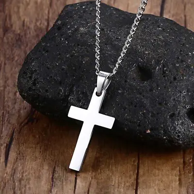 Mens 2  Large CROSS FAITH CHRISTIAN Pendant On 22  925 Sterling Silver Necklace • $16.99