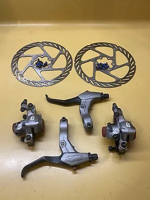 Gray Avid BBDB MTB Mechanical Disc Brake Set With Levers Rotors & Adapters BB7 • $85