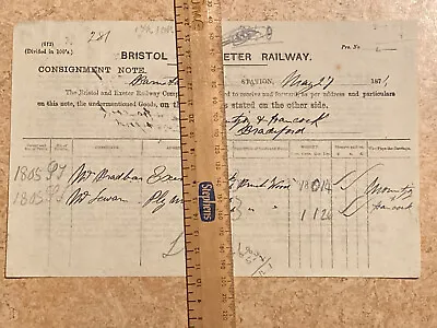 £1.50 • Buy Bristol & Exeter Railway Consignment Note Barnstaple To Exeter, Plymouth1873
