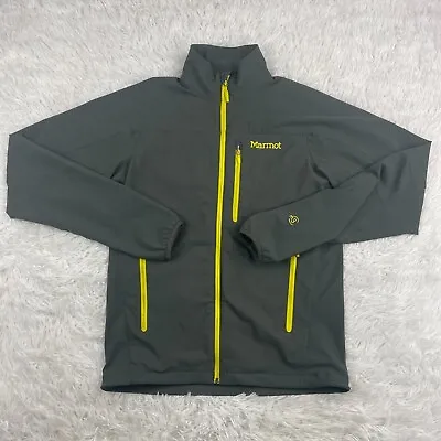 Marmot Jacket Mens Small Gray Yellow Tempo Softshell Zip Pockets Hiking Outdoor • $39.99