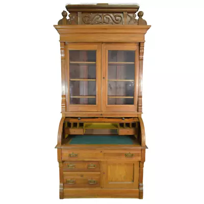 Antique Secretary Desk Victorian Extra Large Cylinder Bookcase Desk #21375 • $1850