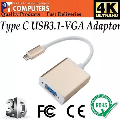 15cm USB-C USB3.1 Type-C To VGA Female 2K Adapter Converter 4 Apple Macbook Pro • $17.85