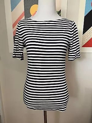 J. Crew Factory Women's Striped Open-Neck Tshirt Dark Navy & Ivory Stripe - XS • $8