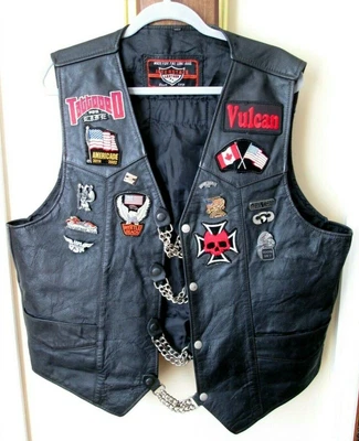£82.74 • Buy Leather MOTORCYCLE Vest Veteran's Vest W/Patches & Pins - Sz XL