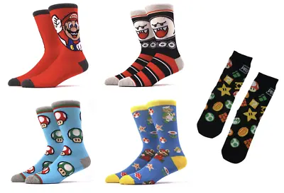 Mario Sock Bundle Unisex Novelty Fun Socks Crew Socks Gifts: 5 Pair • $24.99