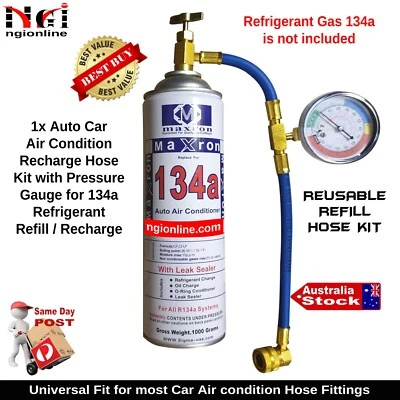 $38 • Buy CAR AUTO A/C AIR CONDITION R134a REFRIGERANT REFIL RECHARGE HOSE KIT WITH GAUGE 