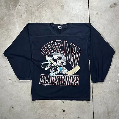 Vintage Chicago Blackhawks NHL Bugs Bunny Looney Tunes Long Sleeve Shirt L 90s • $26.99