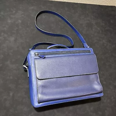 FENDI Leather Briefcase Business Bag 2WAY Laptop Computer Blue Saffiano Selleria • $450