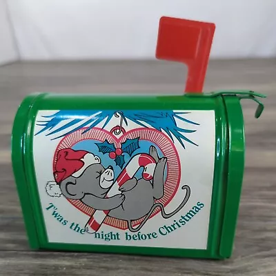 VTG Mini Christmas Mailbox Holiday Card Holder Metal Green Mouse Night Before  • $16.95