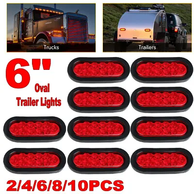 Red 6  Oval Trailer Lights 10 LED Stop Turn Tail Truck Sealed Grommet Plug DOT • $69.34