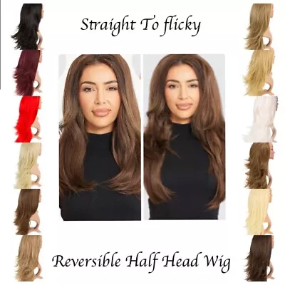 Koko Angelina Half Head 3/4 Wig Reversible 2 In 1 Straight Or Flicky 26-28″ Long • £21.90