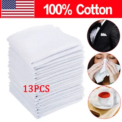 13 Pcs White Cotton Men Handkerchiefs Hanky Pocket Square Hankie Lot 16x16inch • $22.50