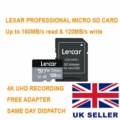 Micro SD Card 128GB U3 V30 A2 SDXC 4K UHD 160MB/s 1066x Lexar Professional UHS 3 • £24.45