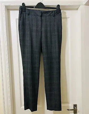 Next Tailoring Blue Narrow Leg Stretch Tailored Check Trousers - Size 8R Stretch • £4