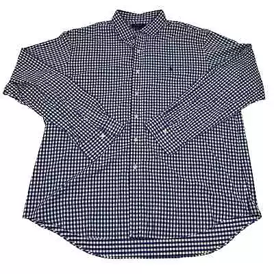 Polo Ralph Lauren Shirt Mens 2XL Performance Blue & White Plaid Long Sleeve • $16.48