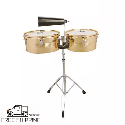 Best Quality 13 &14  Timbales Drum Set With Stand And Cowbell Golden • $152.89