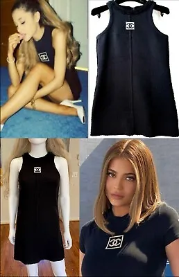 Chanel Vintage 2008 Sport Tweed Black Mini Dress 34 36 2 4 Top Logo Shirt Vtg S • $998