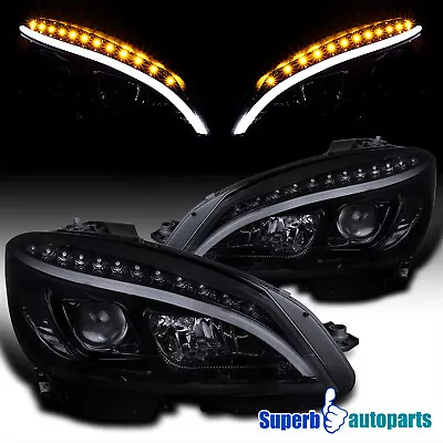 Fits 2008-2011 Benz W204 C-Class Glossy Black Projector Headlights W/ LED Signal • $424.98