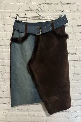 Cadari London Skirt Size Small Denim Suede Hi-Low Hem Western Style • £15