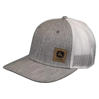 John Deere LP73374-JD Men's Twill/Mesh Trucker Cap/Hat Grey/White Suede Logo • $33