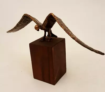 Eagle Vulture Statue Small Bronze On Wood Stand 6  Tall Artisan 10  Wingspan • $129.95