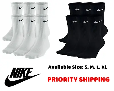 3 Or 6 Pack Nike Cotton Men Women Unisex Crew Socks Black/White - S M L XL • $44.95