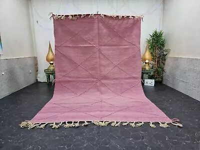 Moroccan Handmade Kilim Zanafi Rug 6'4''x10'  Berber Geometric Pink Gray  Carpet • $523.20
