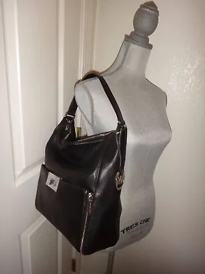 Michael Kors Sloan Women's MK Large Shoulder Bag Black Leather Silver 38H4XSLL3L • $249.99