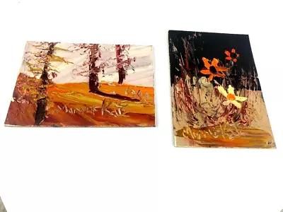 Set Of 2 Great Morris Katz Signed Amazing Original Oil Small Paintings 7  X 5  • $100