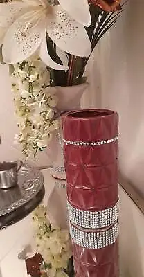 Large Tall Vases For Flowers Handmade Decorative Diamante Red Vase Ceramic • £7