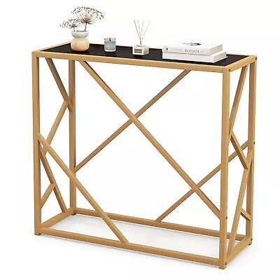 Entryway Console Table Side Narrow Accent Display Table W/ Tempered Glass Top • £44.95