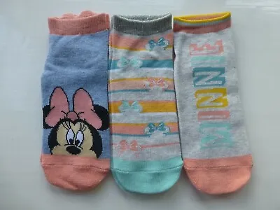 DISNEY MINNIE MOUSE GIRLS TRAINER SOCKS (3) PAIRS Age 3-6 UK Size 9 - 12 • £7.84
