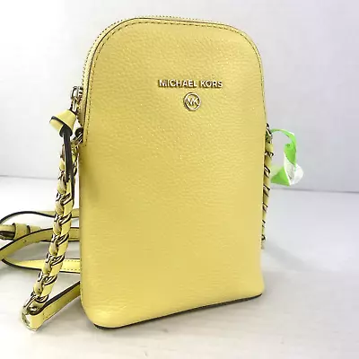 Michael Kors Jet Set Charm Crossbody Bag Phone Chained Yellow Leather Zip B1 • $119.99