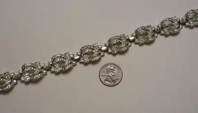 1930s Signed Trifari Art Deco Diamante Rhinestone Link Silver-tone Bracelet • $74.99