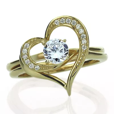 Women Fine Band 14K Gold CZ Interlocking Heart Wedding Engagement Bridal Ring • $240.99